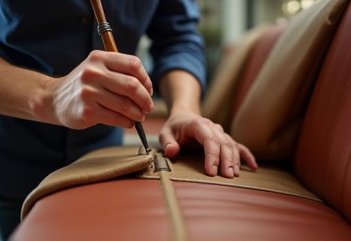 Photo of classic car interior being reupholstered with new leather