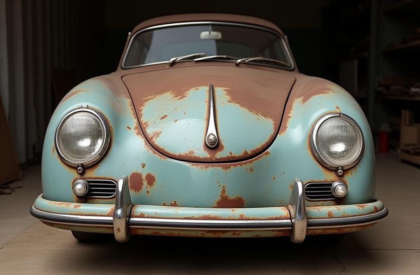1958 Porsche 356A before restoration, showing signs of age and wear